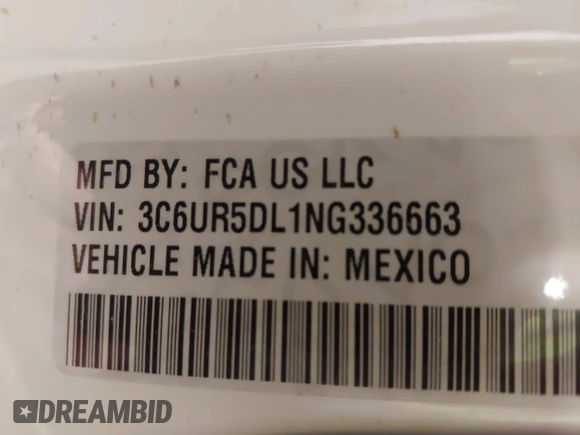 2022 Ram 2500 Big Horn with VIN 3C6UR5DL1NG336663, listed as a IAAI auction lot 41918481 with 53,536 mi miles and . Bid and sale history available at DreamBid. Image 9.