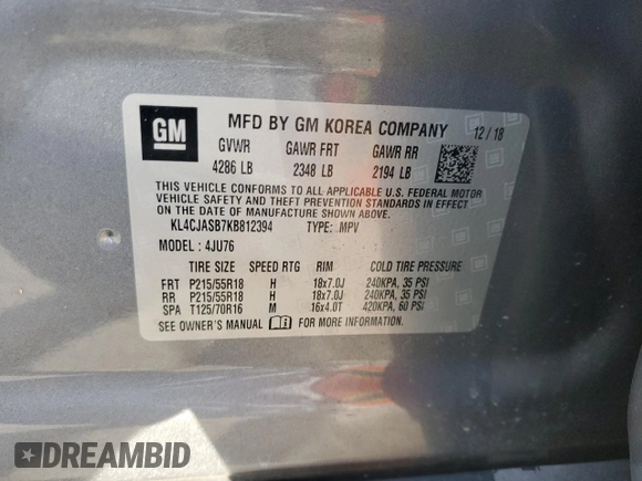 2019 Buick Encore Preferred with VIN KL4CJASB7KB812394, listed as a Copart auction lot 73608104 with Not Provided miles and Salvage Title. Bid and sale history available at DreamBid. Image 15.