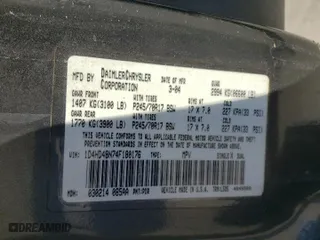 2004 Dodge Durango SLT with VIN 1D4HD48N74F180176, listed as a Copart auction lot 62218094 with 234,840 mi miles and Salvage Title. Bid and sale history available at carsss.com. Image 13.