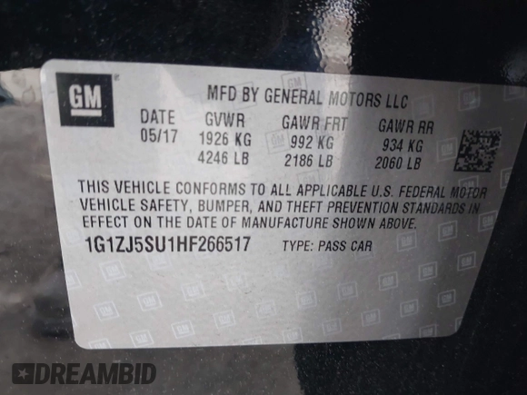 2017 Chevrolet Malibu Hybrid with VIN 1G1ZJ5SU1HF266517, listed as a IAAI auction lot 41883882 with 25,243 mi miles and . Bid and sale history available at DreamBid. Image 9.
