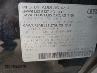 2013 Audi allroad Premium Plus with VIN WA1UFAFL0DA201124, listed as a Copart auction lot 72444714 with 134,121 mi miles and Salvage Title. Bid and sale history available at carsss.com. Image 12.