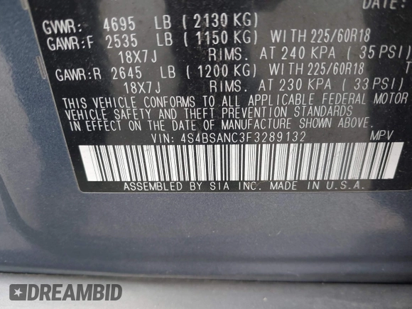 2015 Subaru Outback Limited z VIN 4S4BSANC3F3289132, wystawiony jako IAAI lot #42255892 z przebiegiem 137 989 mil mil oraz . Historia ofert i sprzedaży dostępna na DreamBid. Obrazek 9.