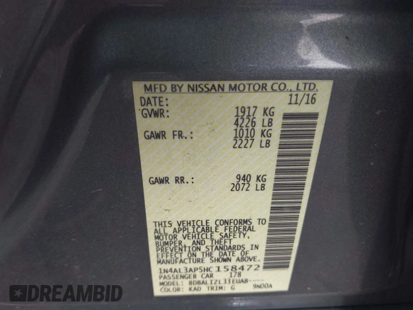 2017 Nissan Altima SV с VIN 1N4AL3AP5HC158472, выставлен на аукционе IAAI как лот 42465752 с пробегом 119 814 миль миль и . История ставок и продаж доступна на DreamBid. Изображение 9.