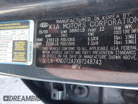 2011 Kia Soul + with VIN KNDJT2A2XB7248743, listed as a IAAI auction lot 41791749 with 242,408 mi miles. Bid and sale history available at carsss.com. Image 9.