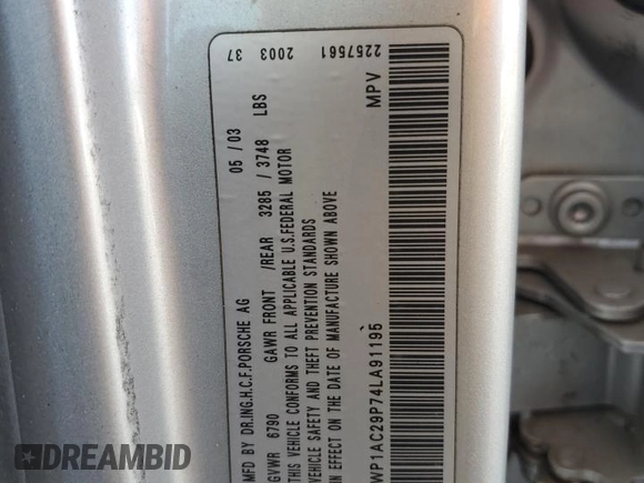 2004 Porsche Cayenne Turbo with VIN WP1AC29P74LA91195, listed as a Copart auction lot 74260594 with 110,729 mi miles and Salvage title. Bid and sale history available at DreamBid. Image 13.