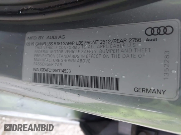 2016 Audi A6 2.0T Premium Plus with VIN WAUGFAFC1GN014536, listed as a IAAI auction lot 41937616 with 122,417 mi miles. Bid and sale history available at carsss.com. Image 9.