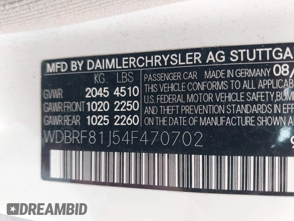 2004 Mercedes-Benz C 240 with VIN WDBRF81J54F470702, listed as a IAAI auction lot 42228330 with 169,875 mi miles and . Bid and sale history available at DreamBid. Image 9.