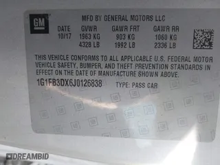 2018 Chevrolet Camaro 1LT with VIN 1G1FB3DX6J0126838, listed as a IAAI auction lot 41682004 with 65,957 mi miles. Bid and sale history available at carsss.com. Image 9.