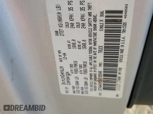 2005 Dodge Dakota SLT with VIN 1D7HW42N55S199548, listed as a Copart auction lot 49625615 with Not Provided miles and Salvage Title. Bid and sale history available at DreamBid. Image 12.