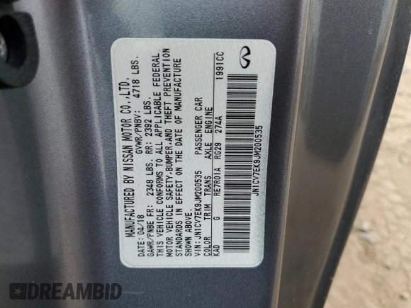 2018 Infiniti Q60 Luxe with VIN JN1CV7EK9JM200535, listed as a Copart auction lot 54583145 with 44,048 mi miles and Salvage Title. Bid and sale history available at carsss.com. Image 12.