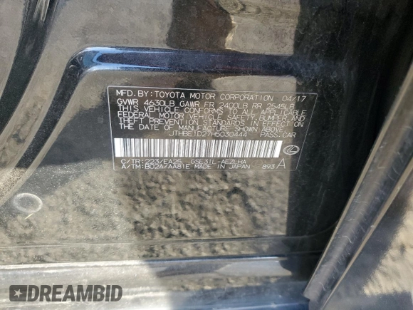 2017 Lexus IS 350 with VIN JTHBE1D27H5030444, listed as a Copart auction lot 88702055 with 160,405 mi miles and Salvage Title. Bid and sale history available at DreamBid. Image 14.