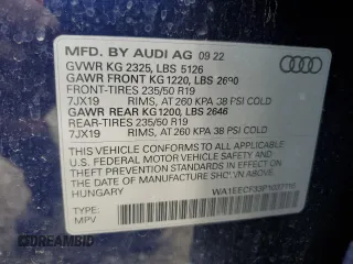 2023 Audi Q3 S line Premium Plus with VIN WA1EECF33P1037116, listed as a Copart auction lot 47653765 with 5,702 mi miles and Salvage title. Bid and sale history available at DreamBid. Image 15.