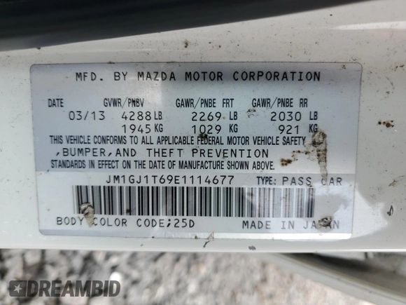 2014 Mazda Mazda6 i Touring with VIN JM1GJ1T69E1114677, listed as a Copart auction lot 50929445 with 237,700 mi miles and Salvage Title. Bid and sale history available at carsss.com. Image 12.