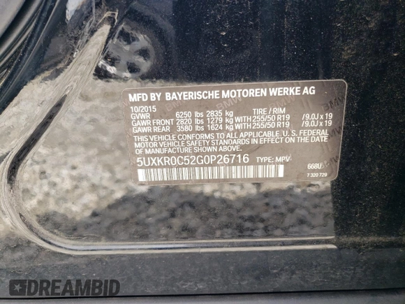 2016 BMW X5 xDrive35i z VIN 5UXKR0C52G0P26716, wystawiony jako Copart lot #56028275 z przebiegiem 128 355 mil mil oraz Szkoda całkowita • Salvage title. Historia ofert i sprzedaży dostępna na DreamBid. Obrazek 13.