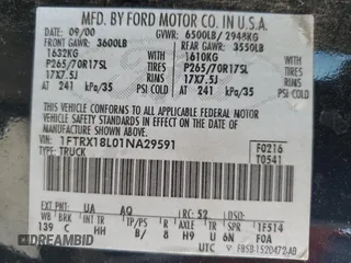 2001 Ford F-150 XL with VIN 1FTRX18L01NA29591, listed as a Copart auction lot 50591035 with 250,345 mi miles and Salvage Title. Bid and sale history available at carsss.com. Image 12.