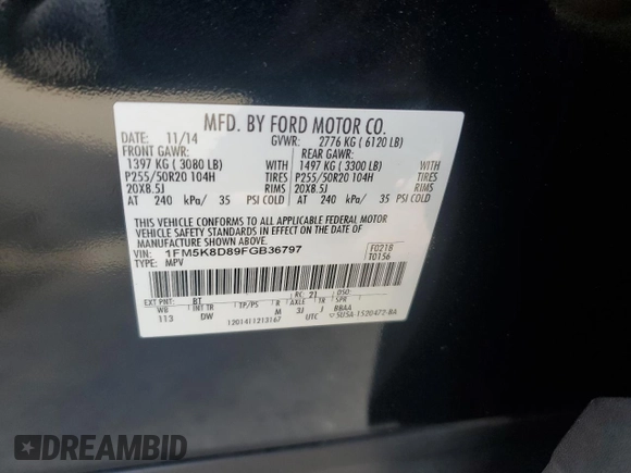 2015 Ford Explorer XLT with VIN 1FM5K8D89FGB36797, listed as a Copart auction lot 51738645 with Not Provided miles and Salvage Title. Bid and sale history available at DreamBid. Image 13.