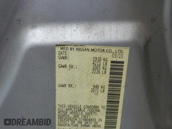 2015 Nissan Altima 2.5 with VIN 1N4AL3AP6FN401711, listed as a Copart auction lot 59462555 with 195,586 mi miles and Salvage title. Bid and sale history available at DreamBid. Image 12.