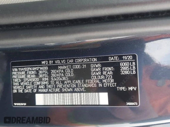 2021 Volvo XC90 Momentum with VIN YV4102PK4M1714699, listed as a Copart auction lot 44028445 with 0 mi miles and Salvage Title. Bid and sale history available at carsss.com. Image 14.
