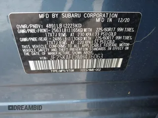 2021 Subaru Forester Premium with VIN JF2SKAFC8MH476063, listed as a IAAI auction lot 42622238 with 89,968 mi miles and . Bid and sale history available at DreamBid. Image 9.
