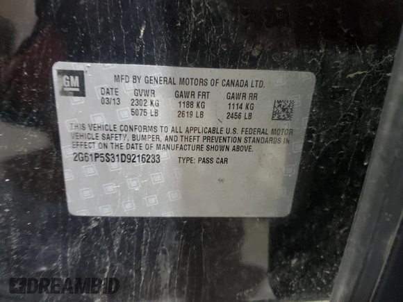 2013 Cadillac XTS Luxury with VIN 2G61P5S31D9216233, listed as a Copart auction lot 56132715 with Not provided miles and Salvage title. Bid and sale history available at DreamBid. Image 12.