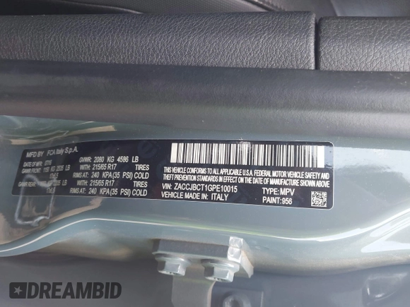 2016 Jeep Renegade Trailhawk with VIN ZACCJBCT1GPE10015, listed as a IAAI auction lot 42572522 with 131,631 mi miles and . Bid and sale history available at DreamBid. Image 9.