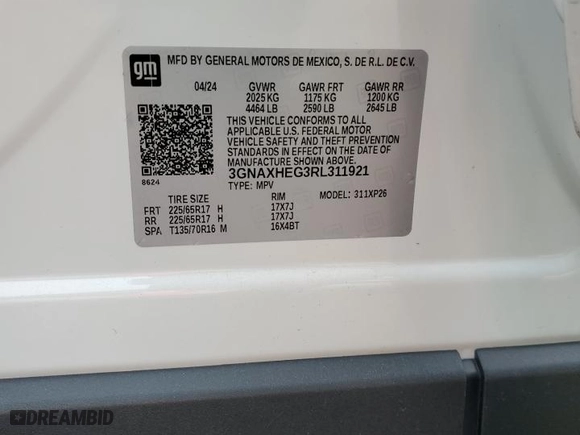 2024 Chevrolet Equinox LS with VIN 3GNAXHEG3RL311921, listed as a Copart auction lot 47956145 with 10,316 mi miles and Salvage Title. Bid and sale history available at carsss.com. Image 15.
