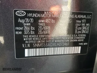 2020 Hyundai Santa Fe Limited with VIN 5NMS53ADXLH272461, listed as a Copart auction lot 44017225 with 53,363 mi miles and Non Repairable. Bid and sale history available at carsss.com. Image 14.