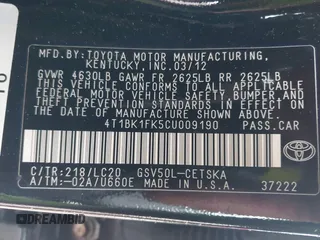 2012 Toyota Camry SE with VIN 4T1BK1FK5CU009190, listed as a IAAI auction lot 42006841 with 154,489 mi miles. Bid and sale history available at carsss.com. Image 9.