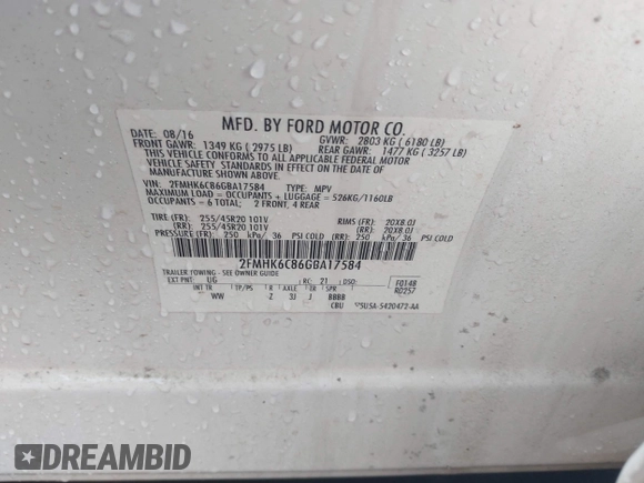2016 Ford Flex SEL z VIN 2FMHK6C86GBA17584, wystawiony jako IAAI lot #42049910 z przebiegiem 146 126 mil mil oraz . Historia ofert i sprzedaży dostępna na DreamBid. Obrazek 9.