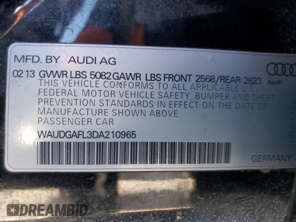 2013 Audi S4 Premium Plus with VIN WAUDGAFL3DA210965, listed as a Copart auction lot 73223084 with 92,960 mi miles and Salvage Title. Bid and sale history available at carsss.com. Image 14.