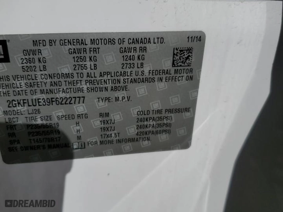 2015 GMC Terrain Denali with VIN 2GKFLUE39F6222777, listed as a Copart auction lot 88279455 with 61,013 mi miles and Salvage Title. Bid and sale history available at carsss.com. Image 15.