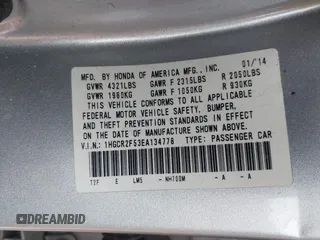 2014 Honda Accord Sedan Sport with VIN 1HGCR2F53EA134778, listed as a IAAI auction lot 41951952 with 225,219 mi miles. Bid and sale history available at carsss.com. Image 9.