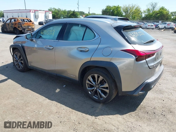 2020 Lexus UX 250h F Sport with VIN JTHR9JBH3L2036827, listed as a IAAI auction lot 42395337 with 50,096 mi miles and . Bid and sale history available at DreamBid. Image 3.