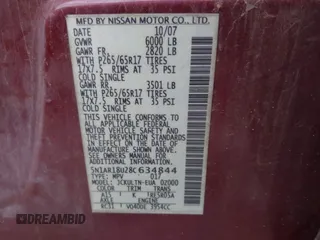 2008 Nissan Pathfinder S with VIN 5N1AR18U28C634844, listed as a IAAI auction lot 41209390 with 203,949 mi miles. Bid and sale history available at carsss.com. Image 9.
