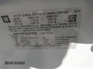 2016 Chevrolet Equinox LT with VIN 2GNFLFEK4G6310658, listed as a IAAI auction lot 41877726 with 83,897 mi miles and . Bid and sale history available at carsss.com. Image 9.