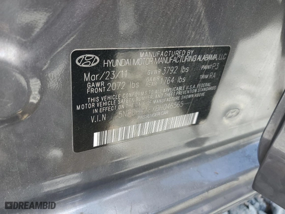 2011 Hyundai Elantra GLS PZEV with VIN 5NPDH4AEXBH046565, listed as a Copart auction lot 51740895 with 171,059 mi miles and Salvage Title. Bid and sale history available at carsss.com. Image 12.