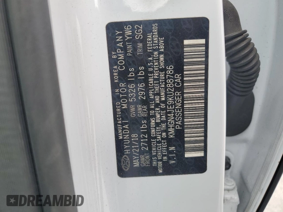 2019 Genesis G80 3.8L с VIN KMHGN4JE9KU288786, выставлен на аукционе Copart как лот 47578115 с пробегом 53 107 миль миль и На запчасти • Non repairable. История ставок и продаж доступна на DreamBid. Изображение 12.