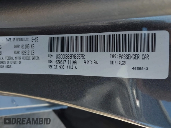 2015 Chrysler 200 S with VIN 1C3CCCBB2FN655751, listed as a IAAI auction lot 41711262 with 106,073 mi miles and . Bid and sale history available at carsss.com. Image 9.
