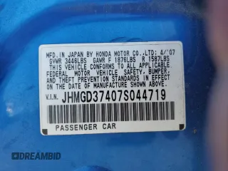 2007 Honda Fit with VIN JHMGD37407S044719, listed as a Copart auction lot 59192715 with 275,955 mi miles and Clean title. Bid and sale history available at DreamBid. Image 12.