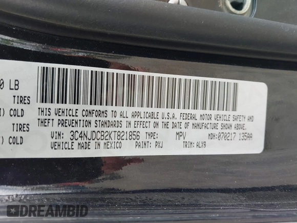 2019 Jeep Compass Limited with VIN 3C4NJDCB2KT821856, listed as a IAAI auction lot 42327044 with 74,534 mi miles and . Bid and sale history available at DreamBid. Image 9.
