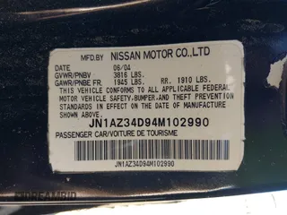 2004 Nissan 350Z Touring with VIN JN1AZ34D94M102990, listed as a IAAI auction lot 41830661 with 107,520 mi miles. Bid and sale history available at carsss.com. Image 9.
