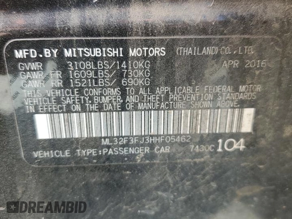 2017 Mitsubishi Mirage ES with VIN ML32F3FJ3HHF05462, listed as a Copart auction lot 53980475 with 116,548 mi miles and Salvage title. Bid and sale history available at DreamBid. Image 12.
