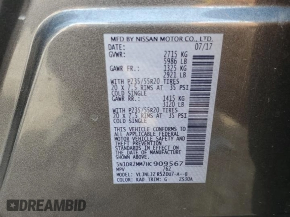 2017 Nissan Pathfinder S with VIN 5N1DR2MM7HC909567, listed as a Copart auction lot 52979015 with 138,799 mi miles and Clean Title. Bid and sale history available at carsss.com. Image 13.