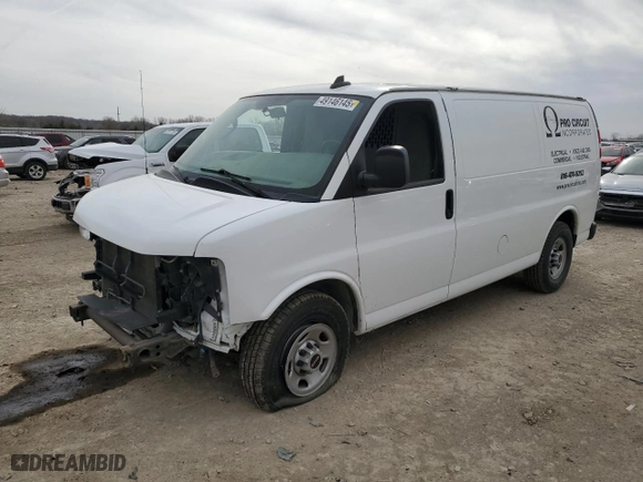 2017 GMC Savana Cargo Van with VIN 1GTW7AFF7H1291089, listed as a Copart auction lot 49146145 with 0 mi miles and Salvage Title. Bid and sale history available at carsss.com. Image 1.