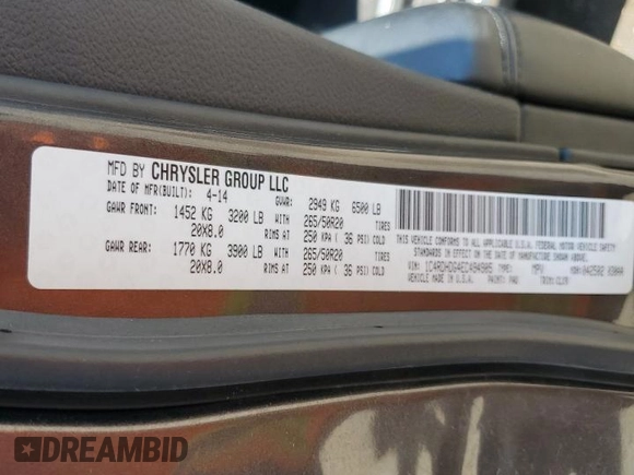 2014 Dodge Durango Limited with VIN 1C4RDHDG4EC494905, listed as a Copart auction lot 60565235 with 169,069 mi miles and Salvage title. Bid and sale history available at DreamBid. Image 13.