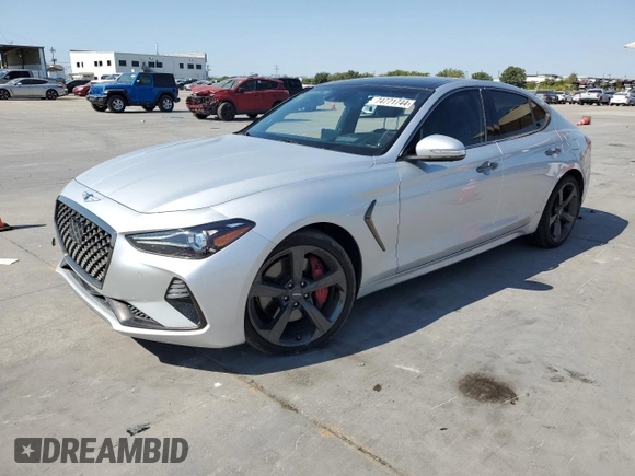 2019 Genesis G70 3.3T Advanced with VIN KMTG34LE2KU014936, listed as a Copart auction lot 74771744 with 29,245 mi miles and Salvage Title. Bid and sale history available at carsss.com. Image 1.