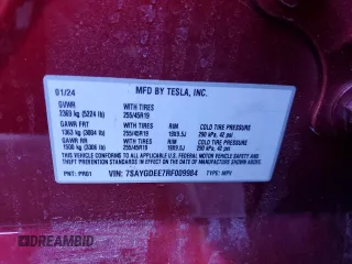 2024 Tesla Model Y Long Range with VIN 7SAYGDEE7RF009984, listed as a Copart auction lot 41662185 with Not Provided miles and Salvage Title. Bid and sale history available at DreamBid. Image 15.