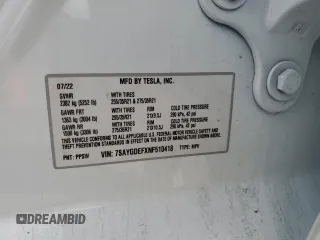 2022 Tesla Model Y Performance with VIN 7SAYGDEFXNF510418, listed as a Copart auction lot 51131465 with 16,263 mi miles and Salvage Title. Bid and sale history available at DreamBid. Image 13.