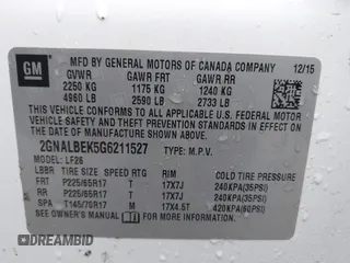 2016 Chevrolet Equinox LS with VIN 2GNALBEK5G6211527, listed as a IAAI auction lot 41824325 with 155,066 mi miles. Bid and sale history available at carsss.com. Image 9.