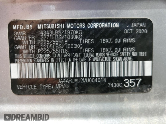 2021 Mitsubishi Outlander ES с VIN JA4ARUAU2MU004014, выставлен на аукционе Copart как лот 57774535 с пробегом 62 030 миль миль и Чистый • Clean title. История ставок и продаж доступна на DreamBid. Изображение 13.